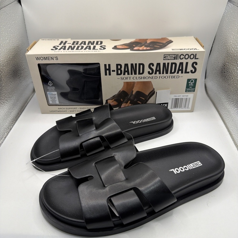 32 Degrees Womens Sandals Black Slip-On‎ Soft EVA Cushioned Shower. Size 9. New
